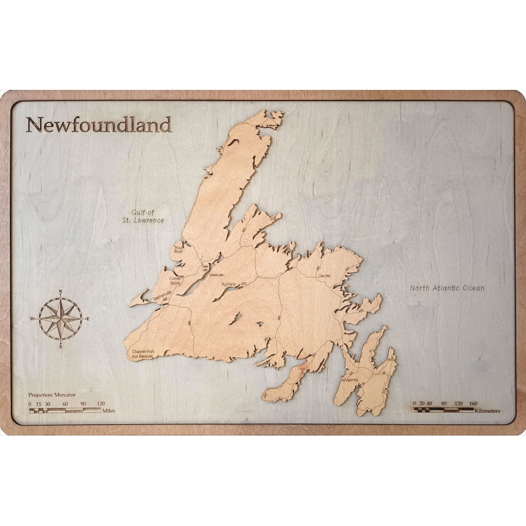 Newfoundland Island Wood Map