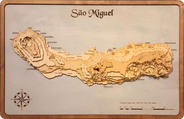 Sao Miguel, Portugal Wood Map