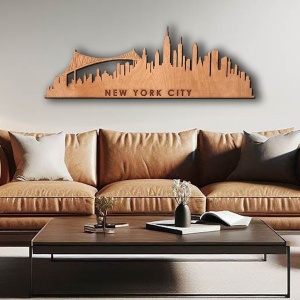 NYC Panoramic Skyline - Wooden Wall Art - 34" Wide