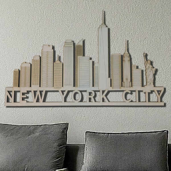 NYC Detailed Skyline - Wooden Wall Art - 22" Wide