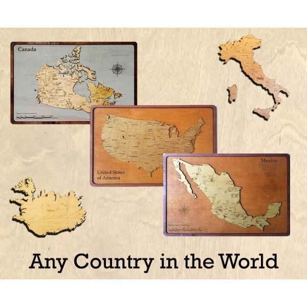 Custom Country - Pick Any Country in the World! Wood Map