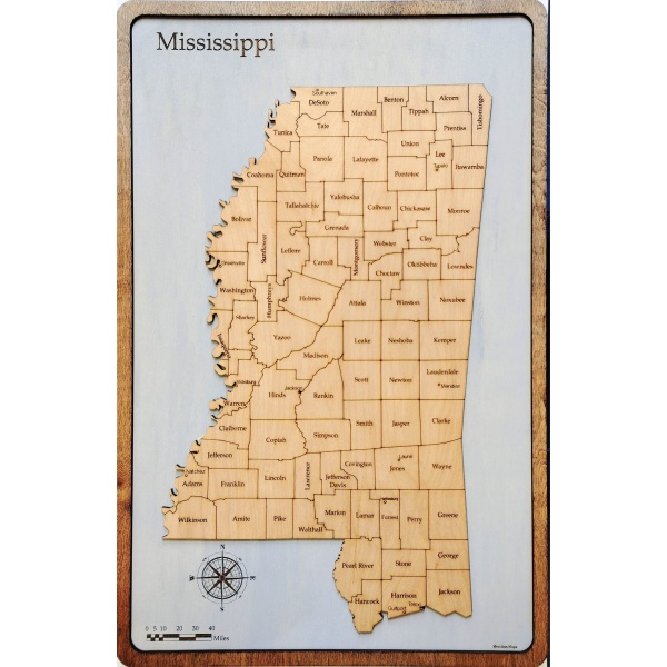 Mississippi Counties Wood Map