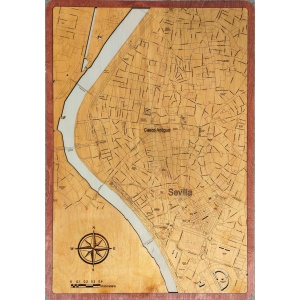 Sevilla, Spain Wood Map