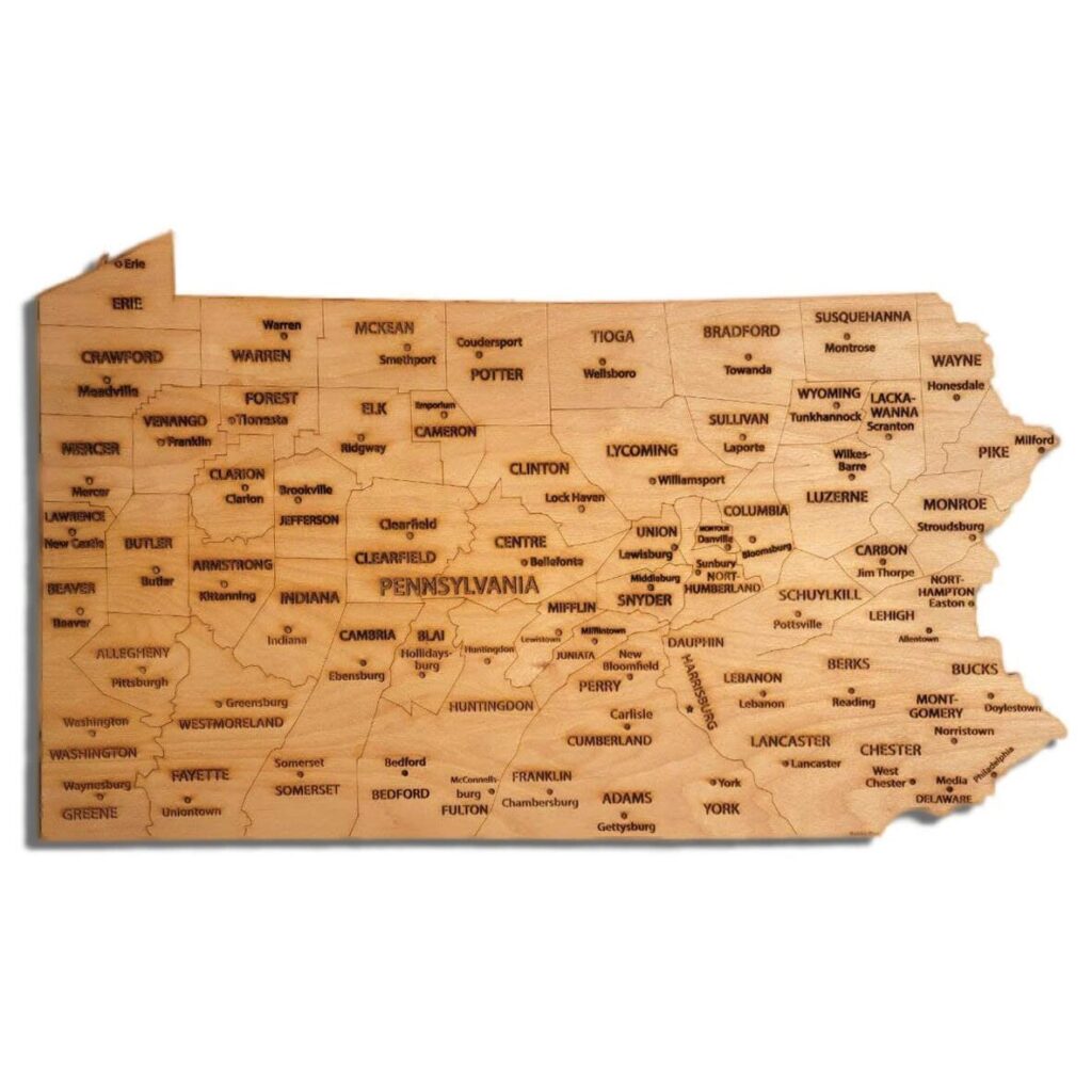 Pennsylvania Counties Wood Map - Overstock Item, 50% Off!z