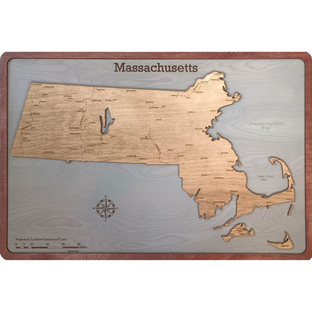 Massachusetts Cutting Edge Wood Map